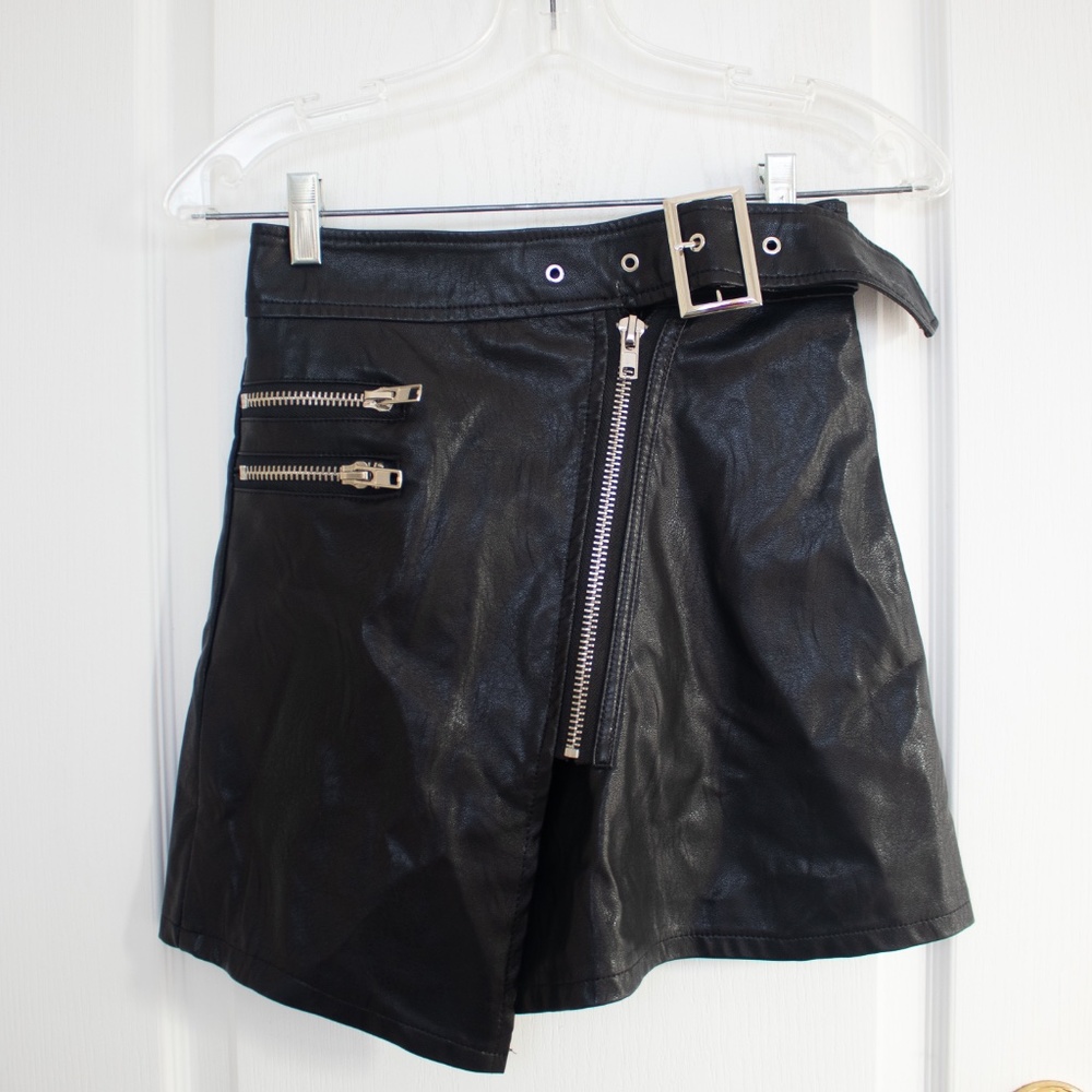 🧨HOT🧨 Asymmetrical Faux Leather Skirt with Metal Detailing from Fashion Nova